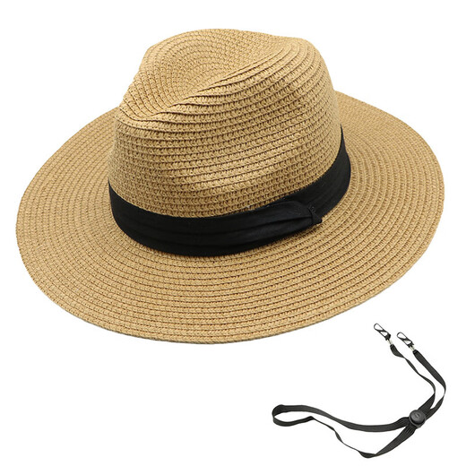 Hezeng Summer Strohhut Panama Strohhut Britische Topper Männer und Frauen falten Sunscade Strand Hut MZ-13G Beige einstellbar