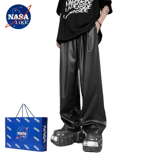 NASALIKE重磅美式痞帅机车皮裤男春秋季oversize高级感宽松休闲百搭阔 黑色 (高质量款) L