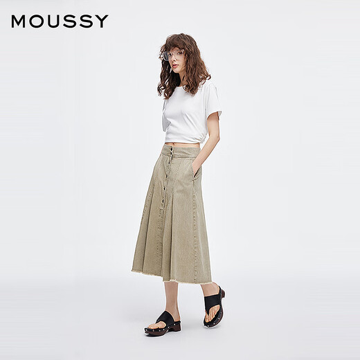 moussy 2025夏季新品复古港风垂感A型牛仔半身裙女028ISA11-2601 070米色 M