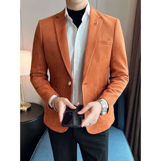 
Lilang men's clothing, anti-wrinkle-free, slim suit, spring and autumn thick suede suit, British-sensing men's jacket, 9928 yellow XL, suitable for 139Jin [Jin equals 0.5 kg]