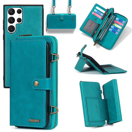 S23ultra Mobiltelefon Hülle Leder schräg Lanyard Samsung S22+ Brieftasche Flip Multifunktionskarte Mezzanine S21FE Full Cover Anti-Fall-Schutzhülle Business Red Samsung S23+