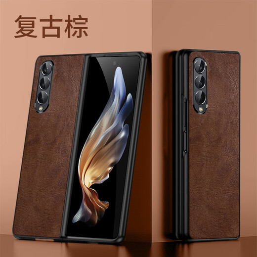 适用于三星Fold3手机壳真皮w22折叠屏翻盖式保护套Zfold3全包电镀f9260 电镀边【复古棕】头层牛皮 三星Galaxy Z Fold3