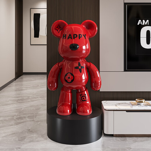 Jizhao light luxury violent bear piggy bank large floor-standing ornaments living room decorations home TV cabinet housewarming gift red happy bear + round black base 98cm