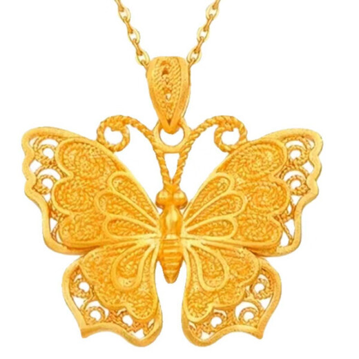 Yadige plated 24K gold ancient Chinese style filigree double layer three-dimensional butterfly pendant, feminine and versatile 999 clavicle chain gift filigree butterfly pendant + o-shaped chain