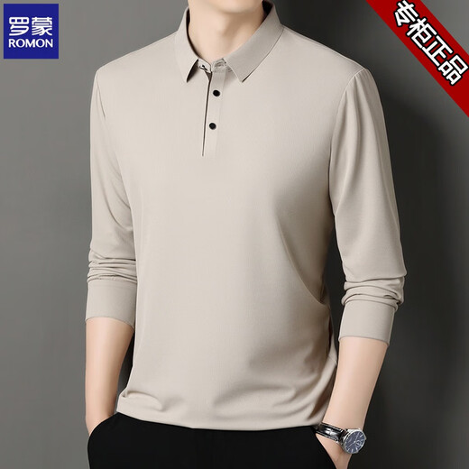Herbst der Romon Herbst neue lässige lockere lockere T-Shirt-Revers mit mittleren Alters im mittleren Alter, ohne bügeln und markose Basispolar-Milch Tee Kaffee 6626 175/XL [Empfohlenes Gewicht 130-150 Jin [Jin gleich 0,5 kg]]]