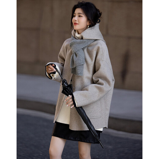 Demana fashionable top student winter light retro urban hooded sheep wool double-sided woolen temperament hidden meat women's jacket