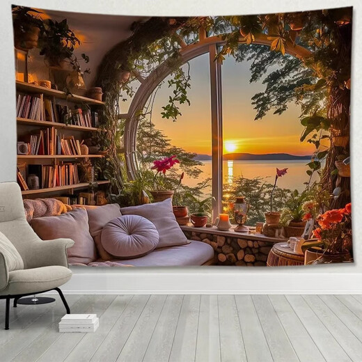 
Nordic window sill landscape hanging cloth background cloth room bedside wall cloth bedroom decoration tapestry canvas live mural 6169 [horizontal] [fragrant cloth] Collection 150 height * 200 width CM [send installation package] + star