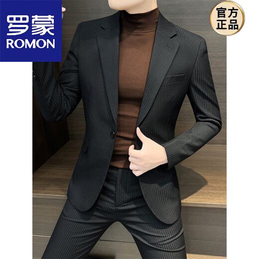 ROMON striped suit jacket men's autumn and winter 2025 new high-end business formal casual casual suit navy blue suit + pants 4XL recommended 175Jin Jin equal to within 0.5 kg