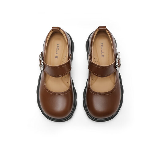 Belle Shallow Mouth Mary Jane Children's Shoes Women's Shopping Mall Same Style British Style Small Leather Shoes A5305C84 Brown Size 29