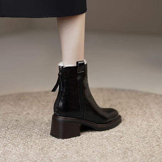 
Asacho retro brown plus velvet thick heeled Martin boots for women in winter big cotton shoes thick snow boots high heel square toe short boots for women black 39
