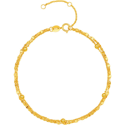 Saturday blessing yellow 18K gold simple double chain color gold bracelet birthday gift C0713421 16+3cm