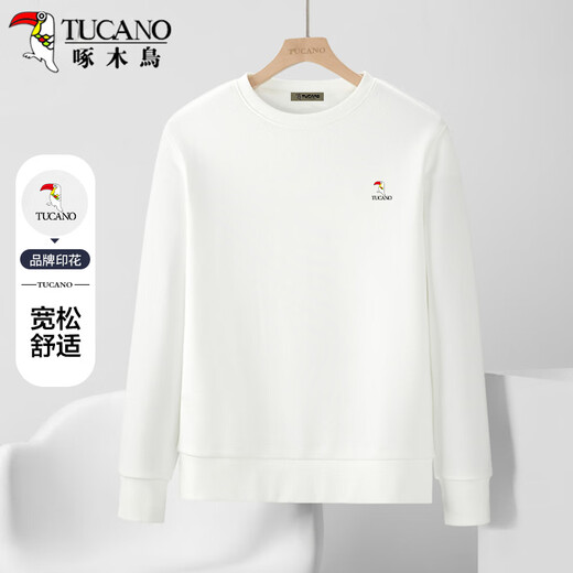 Woodpecker (TUCANO) sweatshirt men's trendy loose round neck long-sleeved t-shirt student casual versatile bottoming shirt top white L