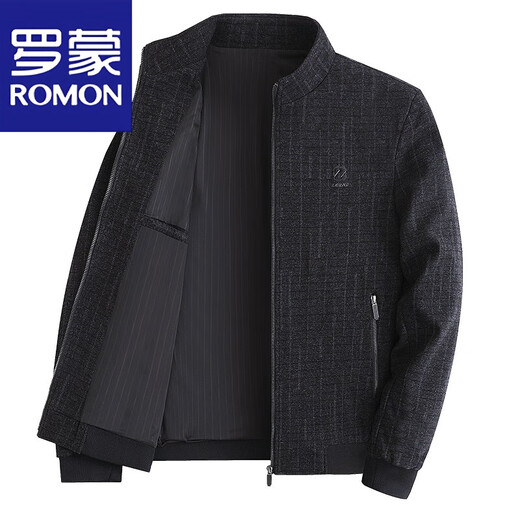 罗蒙（ROMON）中老年人爸爸春装夹克外套春秋款立领中年男士春季夹克男上衣男装 N9893黑灰 春秋款 2XL 【建议体重145-160斤】