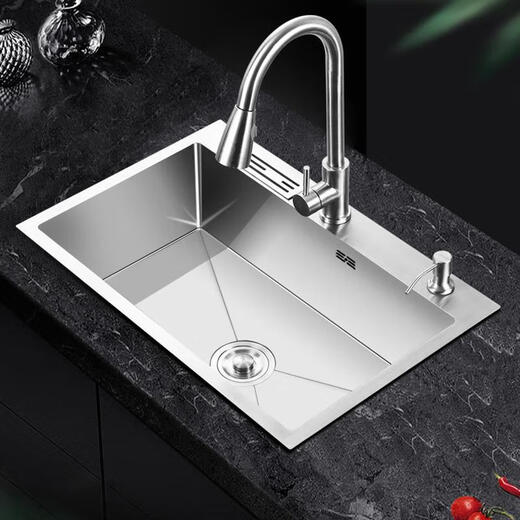 Kayin Kitchen 304 stainless steel hand-drawn thickened single-slot sink package large single-slot washbasin three-hole three-hole thickened 45*40-AA package AA empty