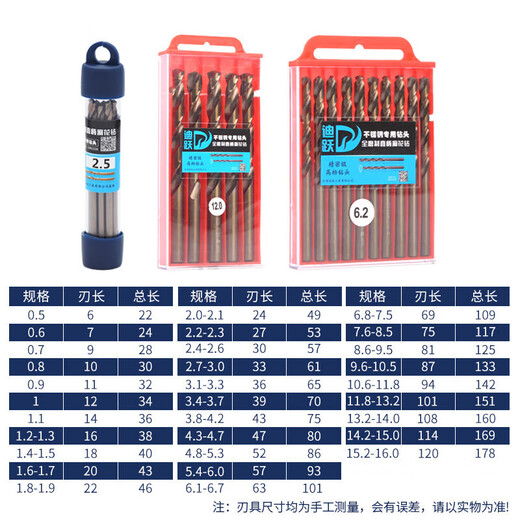 Diyue high cobalt small drill bit, cobalt-containing twist drill, special for drilling iron and stainless steel 1 3.0mm fine high hardness rotor 2 0.7mm ten pieces