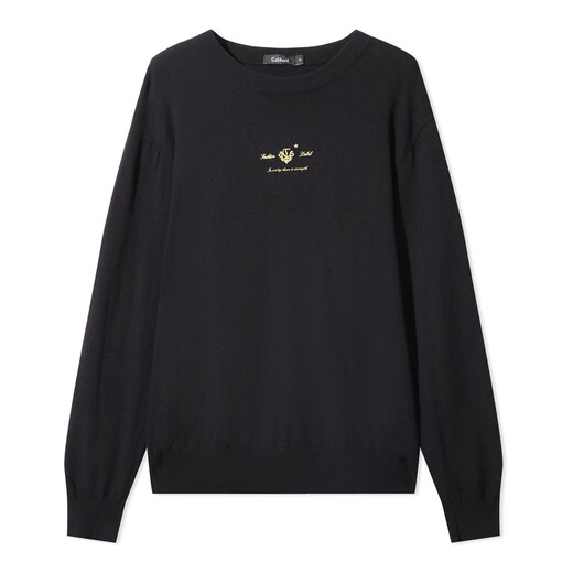 Carbin Men's Collagen Knitted Sweater Autumn New Gold-line Embroidered LOGO Sweater Comfortable Sweater Warm A Coal Black 01 L /175/50