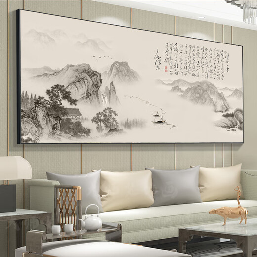 Room à thé suspendue peinture chinoise calligraphie calligraphie et peinture bureau paysage paysage encre peinture salon table de thé fond décoration mural mural ct-3887 [soutenu par dos] 140 * 60cm de long [toile d'huile] cadre en alliage en aluminium