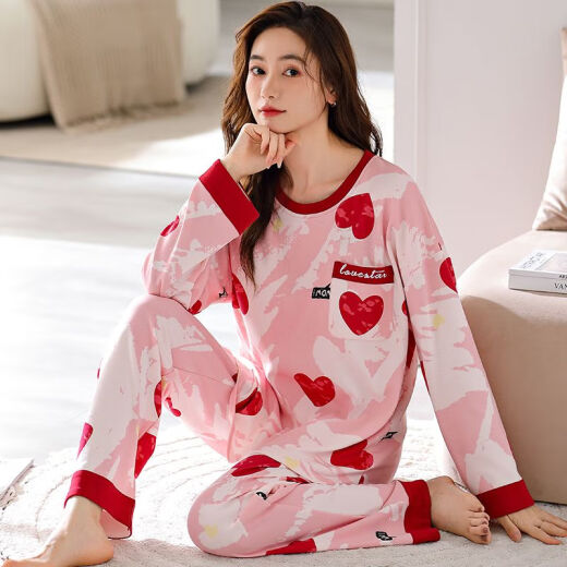 熊司令6XL特大号胖妹妹长袖睡衣女春秋加肥加大码240斤宽松套装秋冬 knc9928 均码  S60-80斤