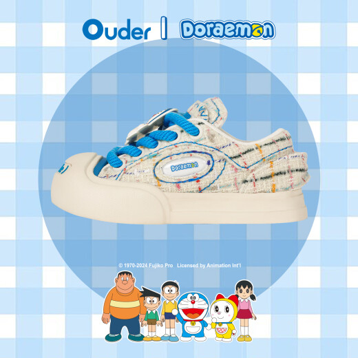 Ouderx DORAEMON哆啦A梦联名款开口笑帆布鞋 情侣增高厚底大头鞋板鞋 米白色+哆啦鞋饰+白袜 37