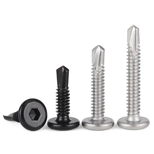 JINGGONG 410 stainless steel flat head hexagonal drill tail bevel self-tapping self-drilling dovetail screw guardrail special screw M5*16 (50 pieces)