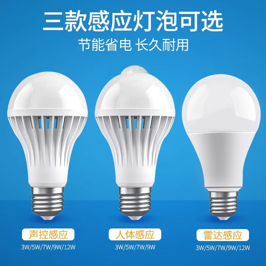 Zhenniu voice-activated light induction light corridor E27 screw human body induction light people walking light extinguishing garage corridor aisle night light engineering model-radar induction light-18W-white light