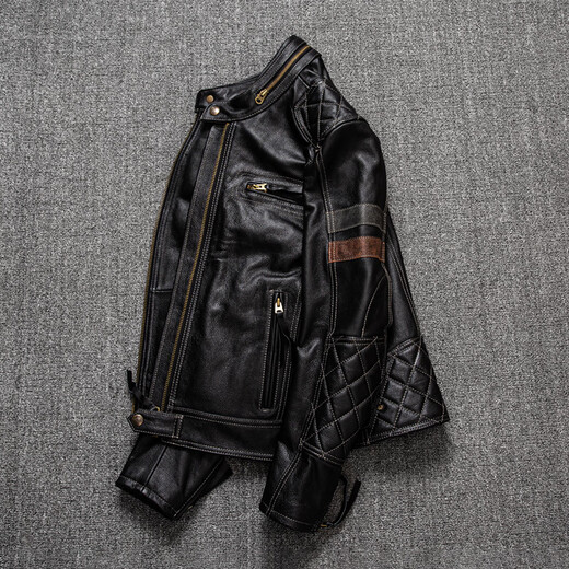
JEEP SPIRIT new product first layer cowhide leather genuine leather jacket men stand collar trendy motorcycle riding suit jacket men can be added protective gear jacket men black XL