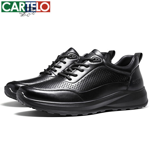 卡帝乐鳄鱼（CARTELO）皮鞋男士夏季透气镂空牛皮凉鞋商务运动休闲男鞋 5305 黑色 39 