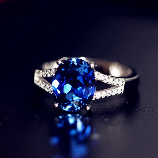 Shantou Lincun 925 Herringbone Tanzanite Sapphire Ring Women's Ring Hand-Inlaid Ring Women's Main Stone 8X10mm Live Ring