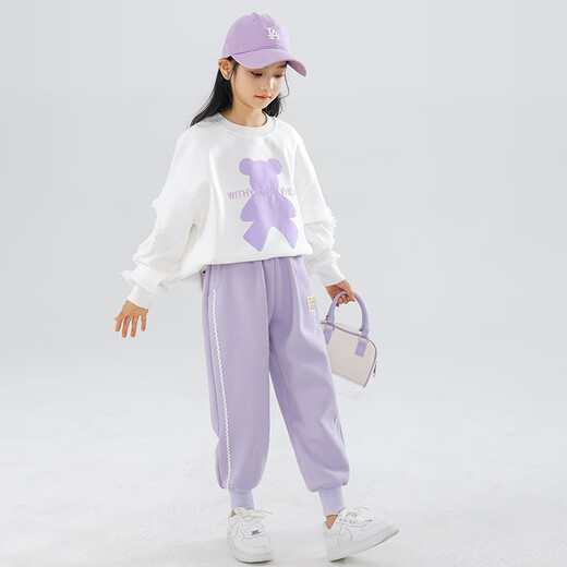 Yoyo One (Yoyo One) Mädchenanzug Anzug Springanzug Neue Kinder modische Sweatshirt Girls Casual Children's Clothing Sport Frühling und Herbst 10 Jahre alt 4882 Weiß + 16187 Lila [plus Samtanzug] 160 cm