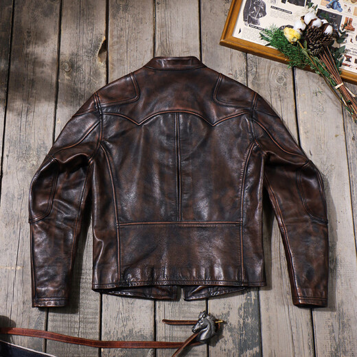 JEEP SPIRIT horsehide motorcycle leather jacket washed and aged Tom Hardy classic stand collar retro men's leather jacket men's coat men horsehide heavy color rubbing M