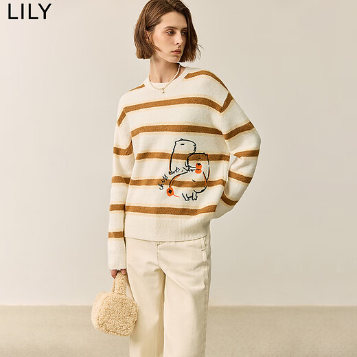 Vêtements féminins de style nouveau de style hiver, bons kakis, pull rayé Kapibala amusant, pull tricoté, 702 gâteaux de riz léger S