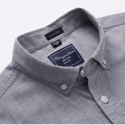 罗蒙牛津纺高端翻领修身短袖衬衫男士夏季中青年商务休闲薄款透气衬衣 浅兰 39 【建议110-125斤】