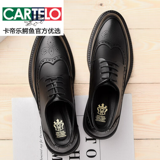 Cartelo Lederschuhe Herrengeschäft formelle Trage Herrener britischer britischer schwarzer Brock Sommer atmungsaktivem Bräutigam Hochzeitsgrößenverbesserungen Schwarz 1369 Sandalen 38