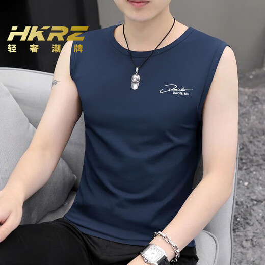 HKRZ High-High-End Vest Men's Men's Round Summer Versión coreana Coreana Sports Slim Singless Vest Fitness White/W115 2XL [Peso sugerido 145-160Jin [Jin iguala 0.5 kg]]]