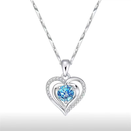 Moissanite diamond sterling silver pendant women's necklace single pendant without chain platinum plated clavicle chain single pendant meet the heart-beating blue diamond pendant light luxury style