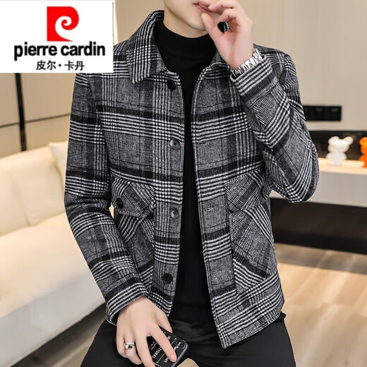 Pierre Cardin 2025 new woolen jacket men's autumn and winter Korean style trendy light mature style men's winter woolen jacket 2911 black gray thick style M