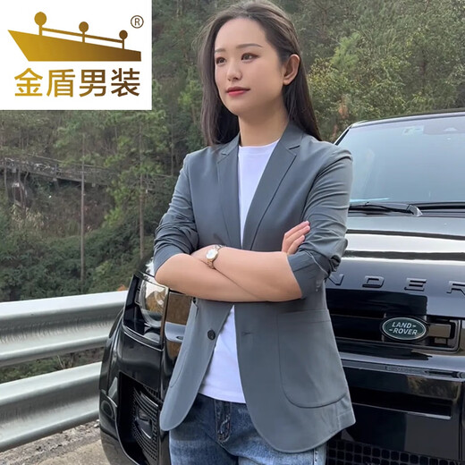 金盾（JINDUN）枫霞品质男装精工高档西装夹克春夏新款男士修身显瘦时尚西服外套 灰色 2XL 【建议140-155斤】