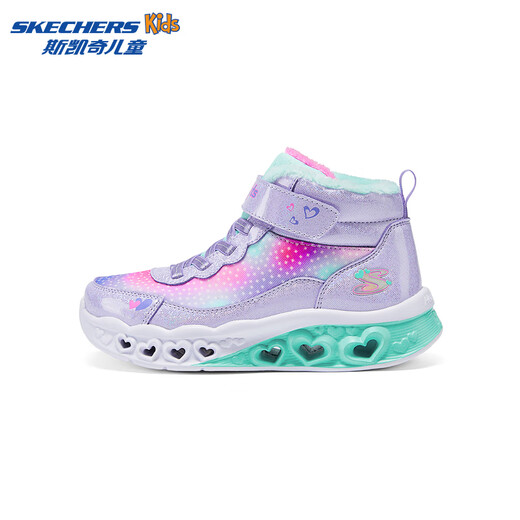 Skechers斯凯奇儿童秋冬保暖运动鞋舒适闪灯休闲棉靴302677L 677L薰衣草色/多彩色/LVMT 32