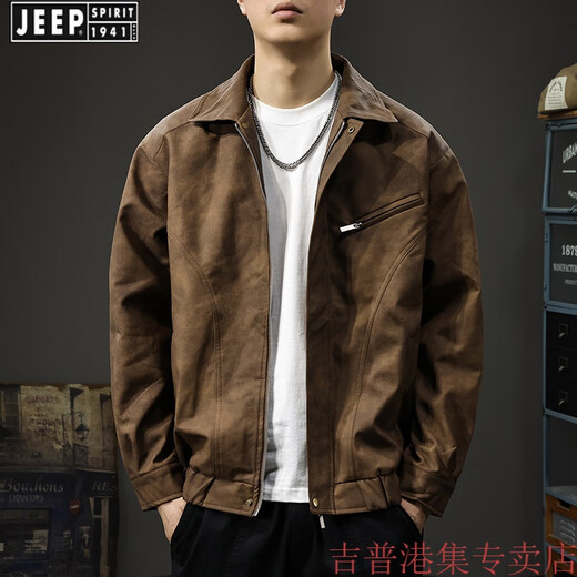 JEEP SPIRIT2025 autumn and winter Maillard retro leather jacket men's winter new American casual handsome pilot leather jacket coffee color suitable weight 130-145Jin Jin equals 0.5 kg L