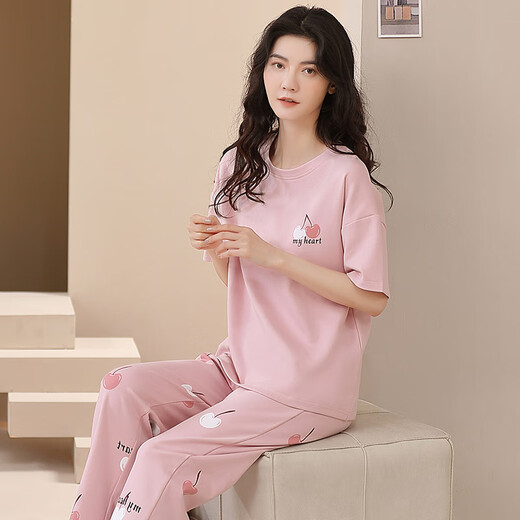 Hongdou 2024 new pajamas for women, summer pure cotton short-sleeved trousers, spring, autumn, summer, summer thin home clothing set YS-677 M