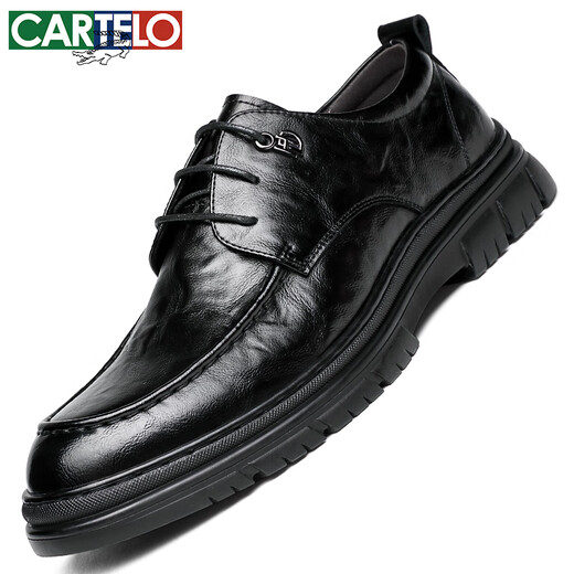 Cartelo British Herren Lederschuhe atmungsaktive Geschäft Formale Schuhe Hand Grip Muster niedrig dicke Sohle Lederschuhe Männer 9905 Schwarz 40