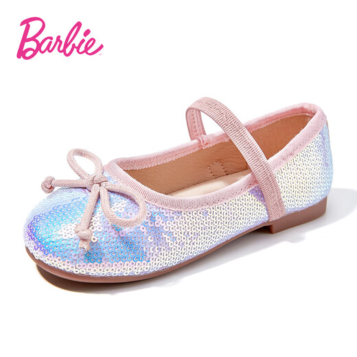 Barbie Children's Shoes Spring and Autumn Children's Leather Shoes Girls' Sequined Crystal Shoes with Dress Princess Shoes DA6072 Pink Size 30