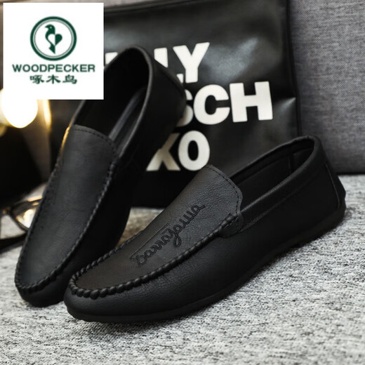 Woodpecker 2025 Nouveaux chaussures de gabares noir noir Chaussures en cuir haut de gamme Men de gamme basses à tendance à la tendance des chaussures pour hommes conduisés D838 Black 39