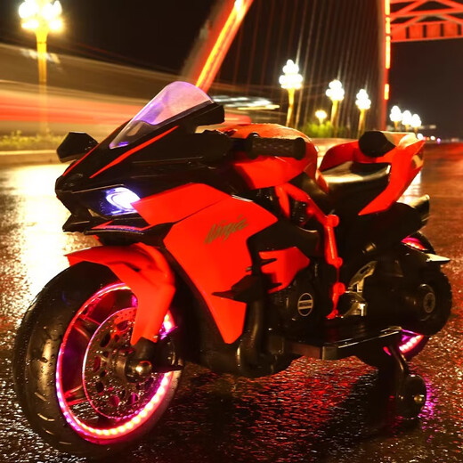 Jingyan selects children's new electric two-wheeled motorcycle with battery rechargeable 2-6 children and baby can sit on a large toy, white, manual acceleration, other color remarks, light wheel dual drive + leather seat