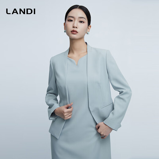 LANDI haute couture tailoring new Chinese style fog ice blue collarless slim suit top women's jacket spring new arrival water fog ice blue second batch M