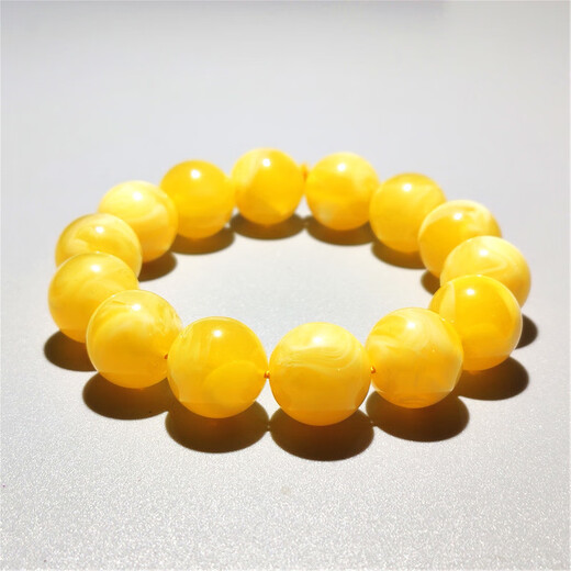 MHFDO beeswax floating flower bracelet second generation amber chicken fat yellow lemon yellow and white round bead bracelet for men and women single circle 16MM