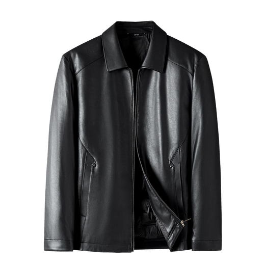 Flying in the Snow 2024 Winter New Style Fashionable Leather Down Jacket Men's Middle-aged Short Warm Motorcycle Jacket Jacket Leather Clothing Trend Black 170/88A