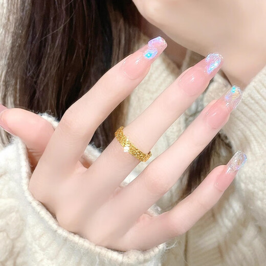 Gold-plated silver-coated crushed ice ring, golden crushed ice imitation gold solid ring for your girlfriend, crushed ice ring with adjustable opening