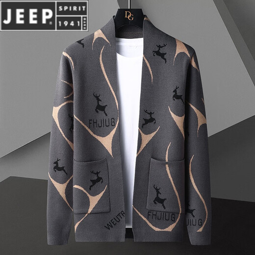 Jeep Spirit tricot cardigan veste pour le printemps et l'automne masculin 2025 Nouveau style pull d'extérieur tendance à la mode décontractée mince top automne 9926 kaki m (environ 80-100 Jin [Jin est égal à 0,5 kg] peut être porté)