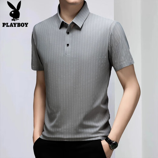花花公子（PLAYBOY）爸爸夏装Polo衫男士2025年夏季薄款中年冰丝休闲短袖t恤男 11167浅咖色 M 【90-110斤】